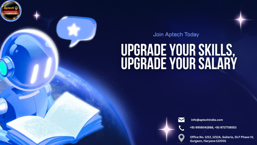 Hands-on IT training at Aptech featuring students working on computers and tech projects