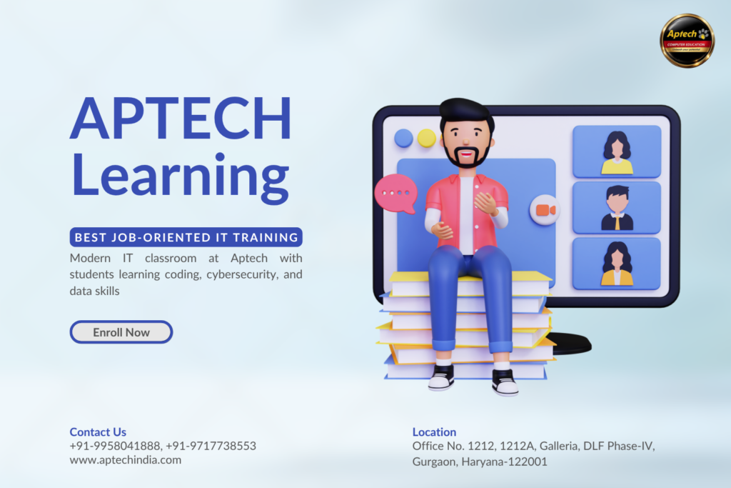 Aptech students learning IT courses in classroom.