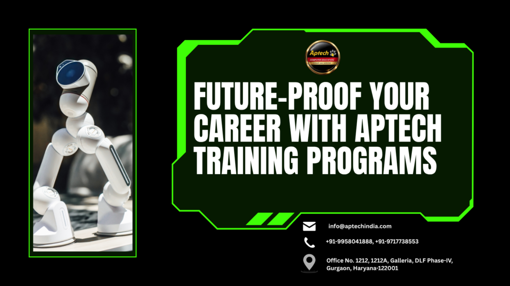 Hands-on IT training at Aptech featuring students working on computers and tech projects