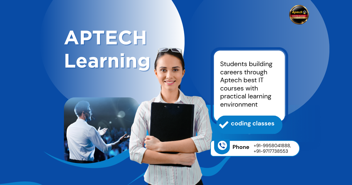 Aptech Learning students attending IT courses in a modern classroom.