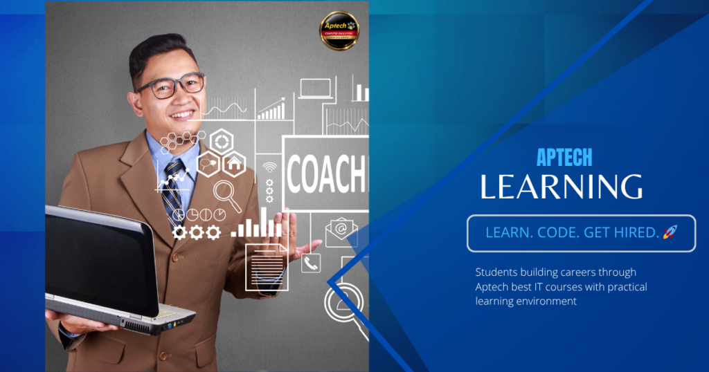 Students learning coding and software development at Aptech institute.