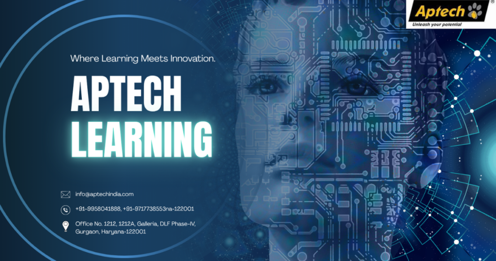 Aptech institute classroom with students learning programming and AI.