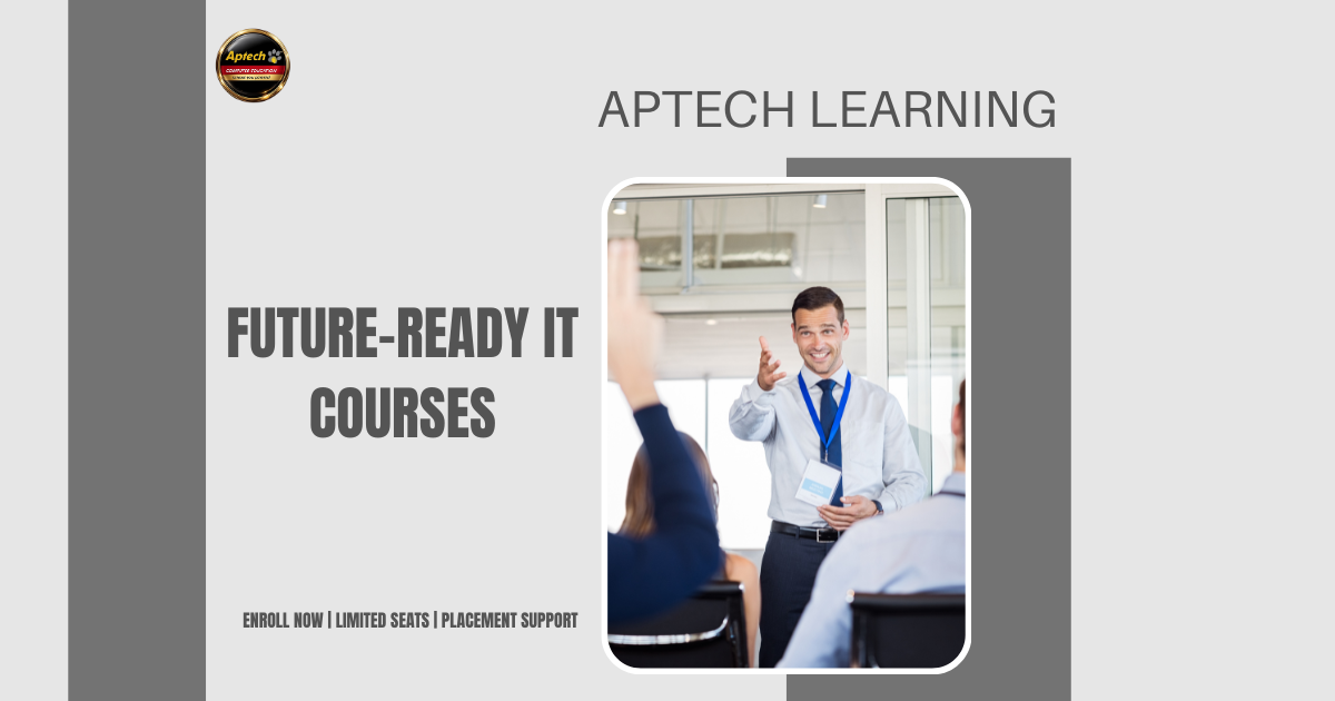 Aptech Learning IT training session with students using computers.